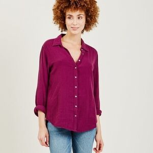 XIRENA Scout Cotton Burgundy Wine + Silver Lurex Shirt M